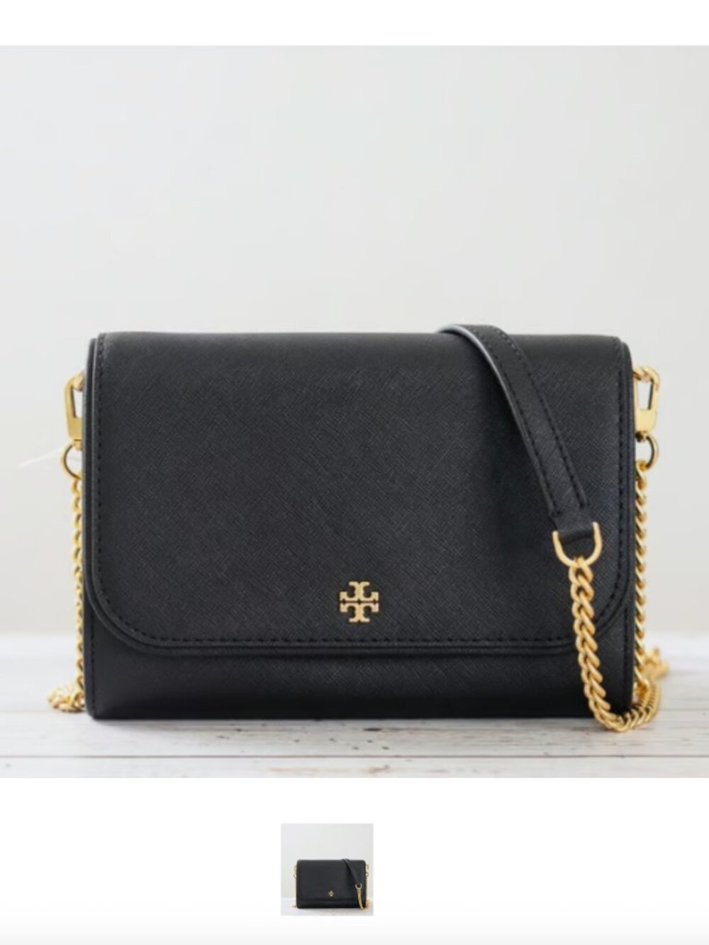 Tory Burch Emerson Chain Wallet Leather Crossbody in Black